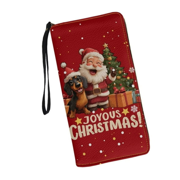 Yuyamidu Santa Claus Womens Zip Around Wallet Cute Dachshund Phone Clutch Purse Card Holder Organizer with Wristlet, Red Christmas