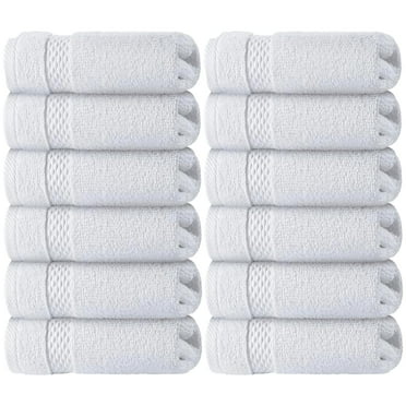 White Classic Luxury Cotton 12 Pc Washcloth Set, Hotel Style Small Bath Towel and Face Cloth 13x13, White Soft Plush Washcloth Pack of 12, Thick High Absorbent Wash Clothes, Bathroom Face Towels