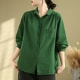 thumbnail image 2 of Olyvenn Women's Cotton Linen Shirts Button Down Shirt with Pocket Long Sleeve Blouses Summer Casual Tee Office Work Tunic Tops Green XXL, 2 of 5