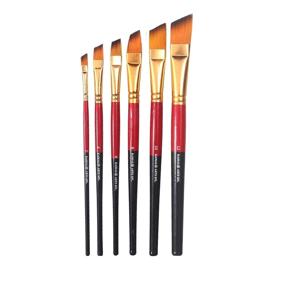 KAMAL Artist Angular Paint Brush Set of 6 in TAKLON for Oil Painting
