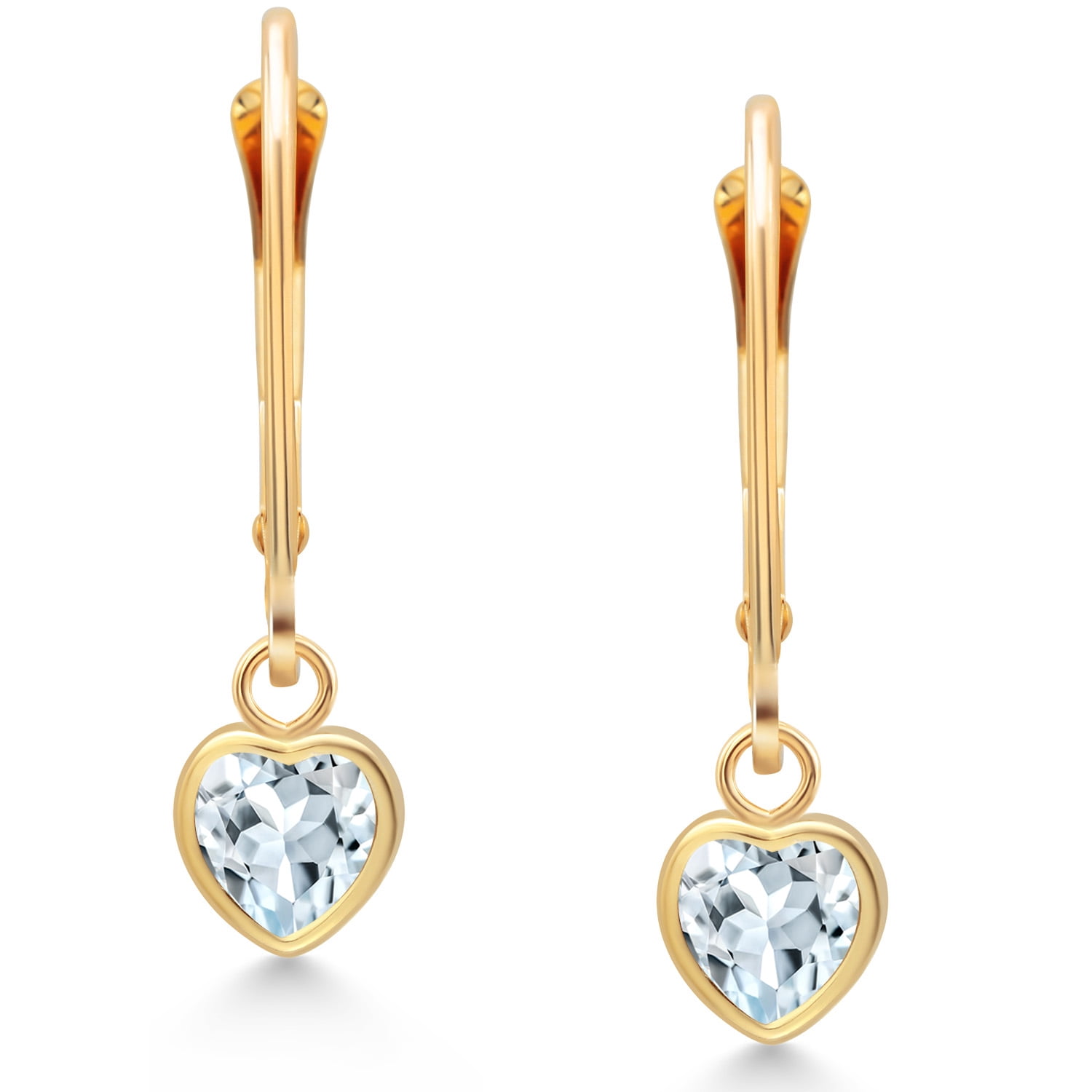 Gem Stone King 14K Yellow Gold Sky Blue Aquamarine Drop Dangle Leverback Earrings for Women (0.83 Cttw, Gemstone March Birthstone, Heart Shape 5MM)