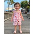 thumbnail image 4 of BemeyourBBs Toddler Baby Girls Strawberry Outfit Infant Baby Girl Summer Clothes Cute Strawberry Floral Print Strap Sleeveless Smocked Tank Vest Tops and Ruffled Shorts Set, 4 of 9
