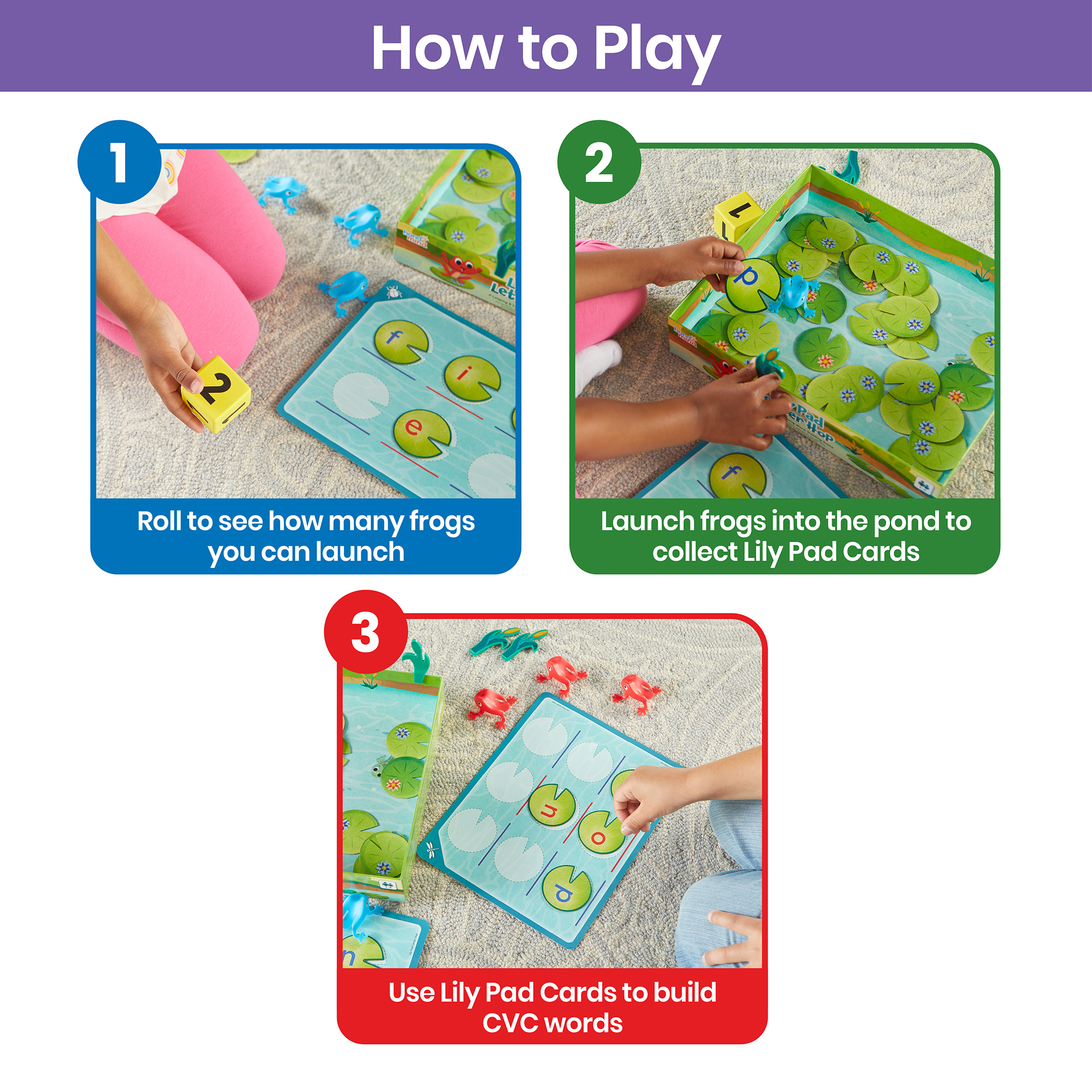 hand2mind Lily Pad Letter Hop, CVC Word Games, Fine Motor Skills Toys