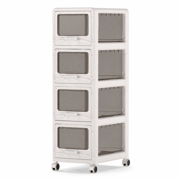 Furnibear 4-Tier Plastic Drawer Storage Organizer Rolling Cart with Lockable Wheels