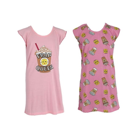 Girls Ruffle Sleeve Novelty Print Night Gown Shirts (Pack of 2)