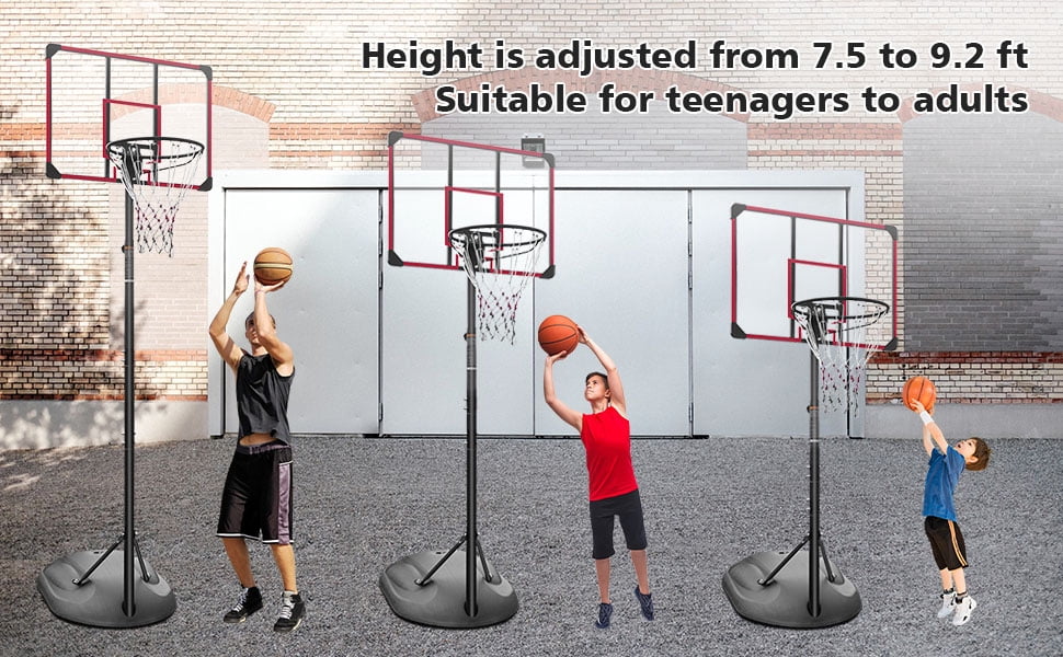 XASWAL 7.5 ft-9.2 ft Adjustable Height 32 Inch Shatterproof Backboard Indoor Outdoor Portable Basketball Systems Youth Adults