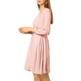 thumbnail image 5 of MODA NOVA Junior's Solid Color V Neck 3/4 Sleeve A-Line Casual Dress, 5 of 6