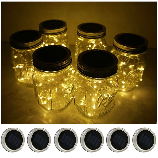 Luz Solar para Tapa de Tarro de Cristal Decorman Pack de 6 con 10 LED Impermeables