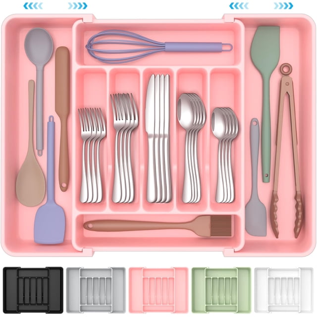 Organizador de cubiertos ukeetap extra grande expandible rosa