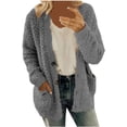 thumbnail image 1 of Solid Color Plush Sweater for Womens Plus Size Coat Pockets Outerwear Buttons Cardigan, 1 of 3