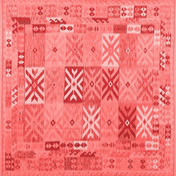 Ahgly Company Indoor Square Abstract Red Contemporary Area Rugs, 7' Square