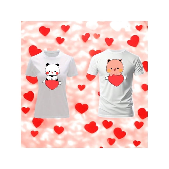 Playera En Duo De Bubu y Dudu Montados En Corazones Color Blanco Talla Mediana Marca Emil SaEs