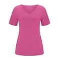 thumbnail image 4 of vigerkar Summer Tops for Women 2025 Women Casual Fashion Solid Color V Neck Short Sleeved T Shirt Basic Hot Pink, XXL, 4 of 7
