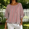 thumbnail image 2 of Miluxas Womens Striped Shirts Batwing Half Sleeve Round Neck Loose Tunic Shirts Cute Ruffle Trim Beach Vacation Outfits for Casual Summer Red, 2 of 8