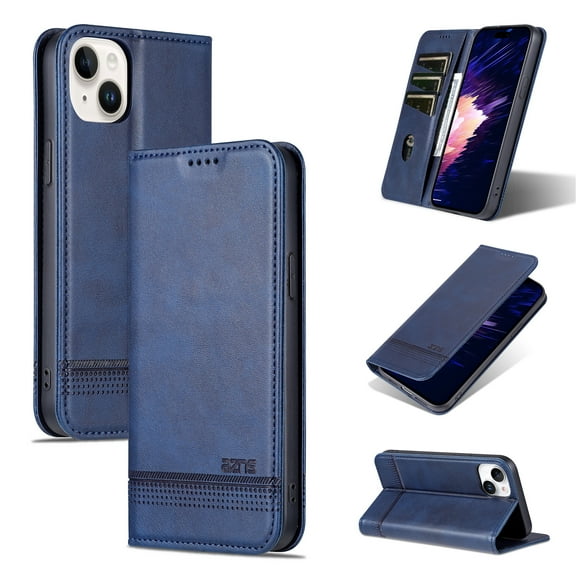 Allytech Wallet Case for Apple iPhone 15 Plus, iPhone 15 Plus Cover, Vintage PU Leather Business Type Cards Holder Stand Shockproof Protective Phone Case Cover for Apple iPhone 15 Plus -Blue