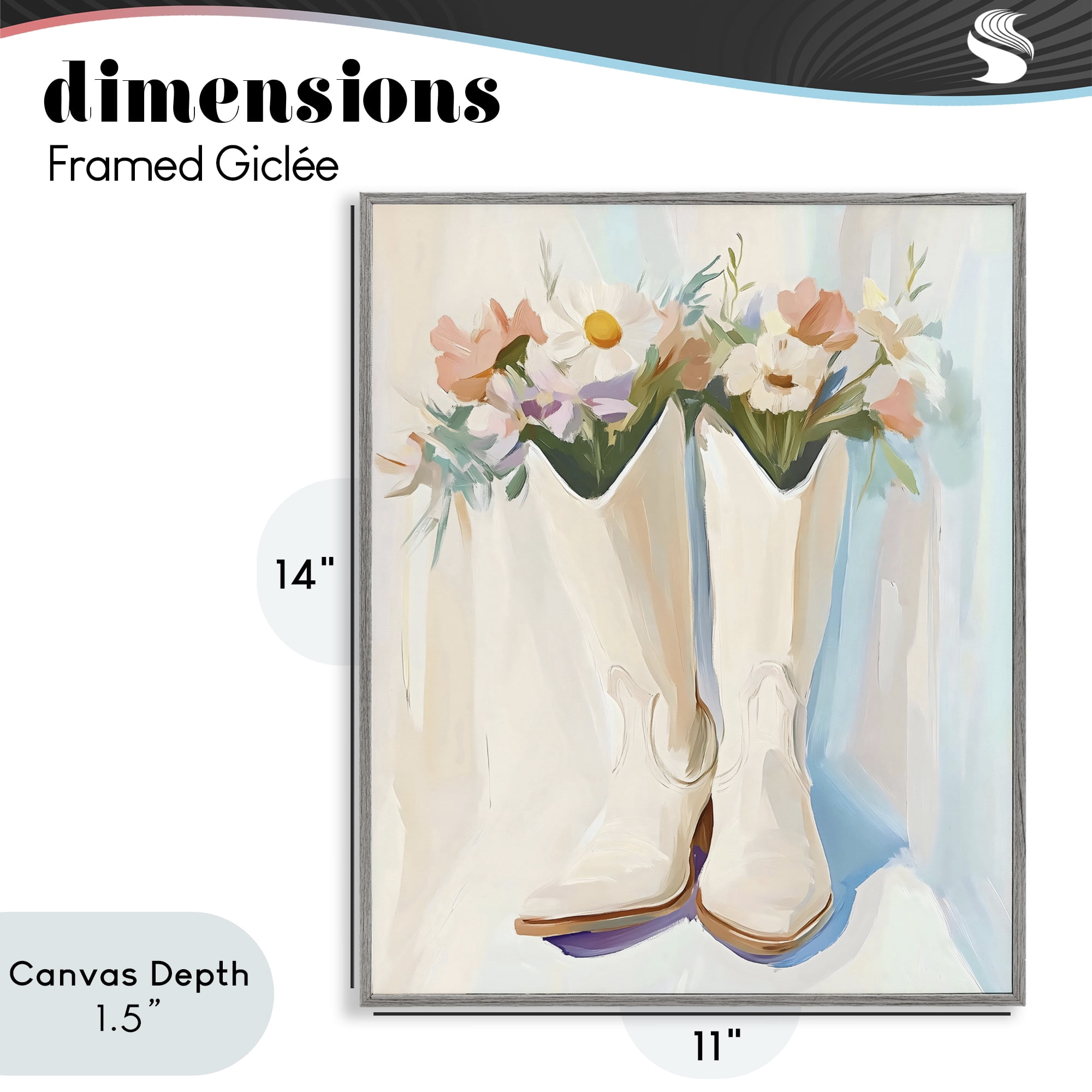 Stupell Industries Floral White Cowgirl Boots Gray Framed Giclee Art, design by The Prints Vibe