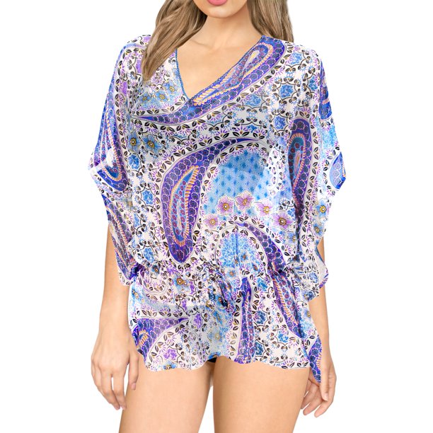 HAPPY BAY Women's Loose Hawaiian Bathing Suit Cover Ups ML BlueAC296