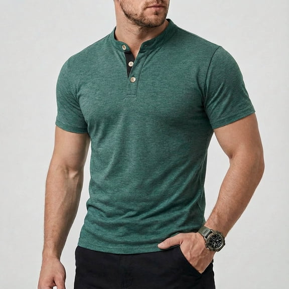 WIZUTIZ Men's Henley Short Sleeve Shirt Solid Color Lightweight Cotton T-Shirts Casual Soft Comfy Summer Basic Tee Shirt