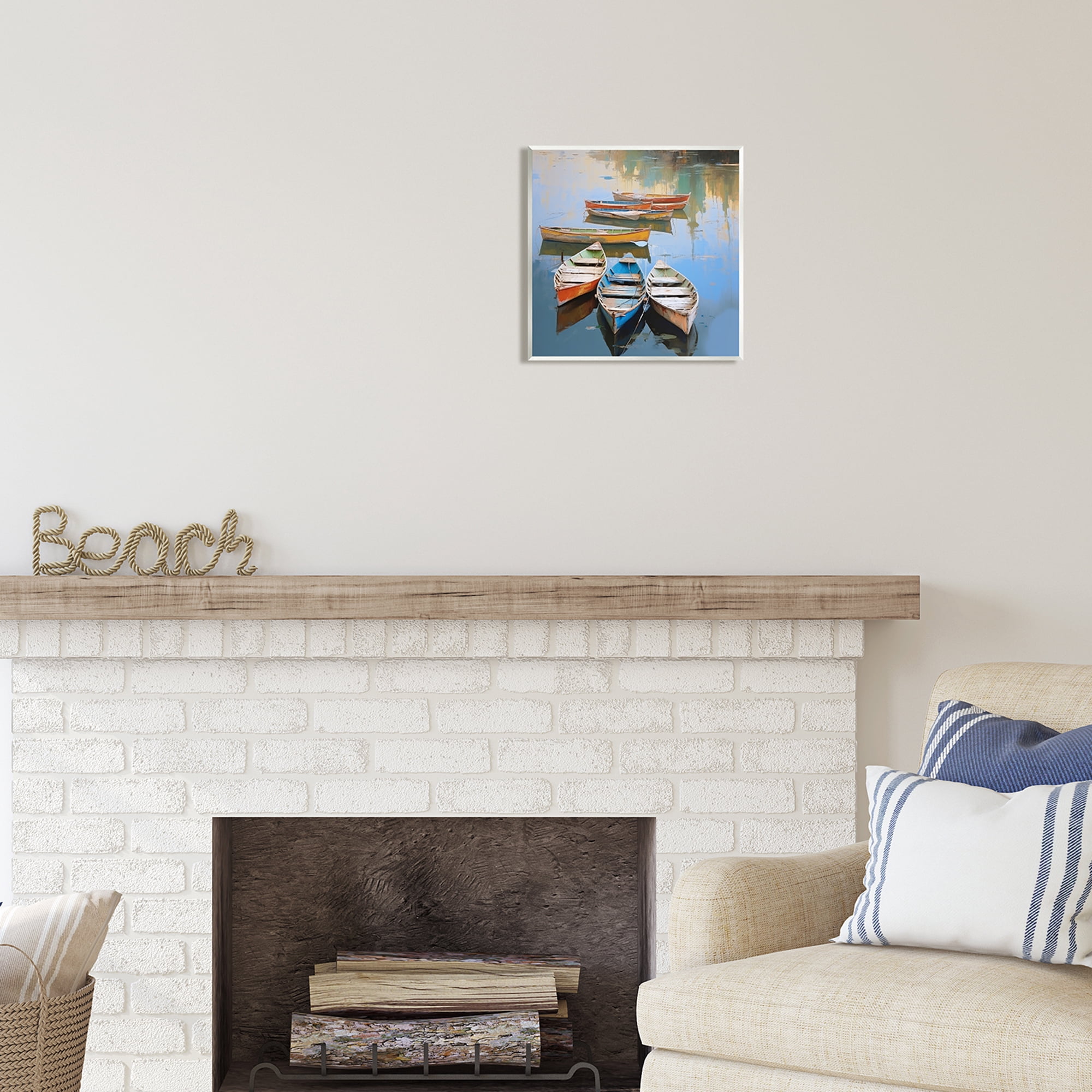 Stupell Industries Canoe Reflections in Lake Transportation Painting Unframed Art Print Wall Art, 12 x 12
