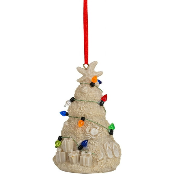 White Sand Beach Christmas Tree with Lights Tropical Nautical Ornament