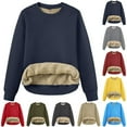 thumbnail image 3 of Bcresic Women's Sherpa Lined Fleece Crewneck Pullover Sweatshirts Casual Winter Warm Solid Color Sweatshirt(Army Green,L), 3 of 3