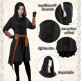 thumbnail image 5 of IROOZIGOTO Womens Medieval Renaissance Dress 7 Piece Costume Set Olive Green Hooded Long Sleeve Lace Up Asymmetric Hem with Faux Leather Accessories for Halloween Cosplay LARP Themed Party, 5 of 9