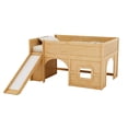 thumbnail image 4 of Euroco Full Size Loft Bed with Shelves and Ladder, Low Profile Wood Bed with Door and Window Design, Natural, 4 of 13