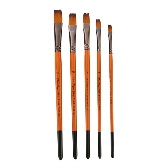 Qyaukm Watercolor Painting Brushes - 5Pcs Flat Paint Brush Set 7Pcs for Acrylic Watercolor Gouache Oil and Body Painting - Flat Peak, 1X5 Painting Pens