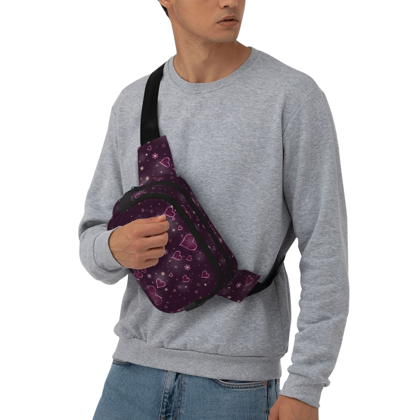 Picia Snowflakes and Hearts Print Square Double-Layer Waist Bag Mini Adjustable Waist Belt Bag Exercise Running Travel Hiking