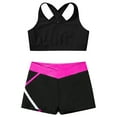 thumbnail image 3 of Sinleey Kids Girls 2 Pieces Dance Outfit Gymnastics Crop Tank Sleeveless Shiny Tops Sport Bra and Black&Rose 10, 3 of 5