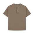 thumbnail image 4 of AJTQTH Kids Boys Henley T-Shirts Waffle Knit Summer Short Sleeve Button V Neck Basic Solid Color Tees Tops Lightweight Comfy Beach Vacation School Uniform Tshirt Brown 9-10 Years, 4 of 8