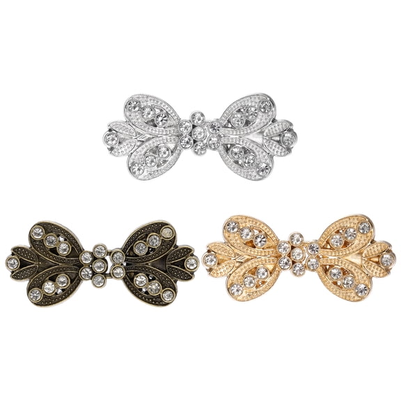 Uxcell 3Pcs Vintage Cloak Clasps, Sweater Clips Women Collar Clip for Women Clothing Sweater Shawl Scarf Cardigan accessories Retro Cinch Brooch, Gold/Silver/Copper Tone(2.2x1Inch)