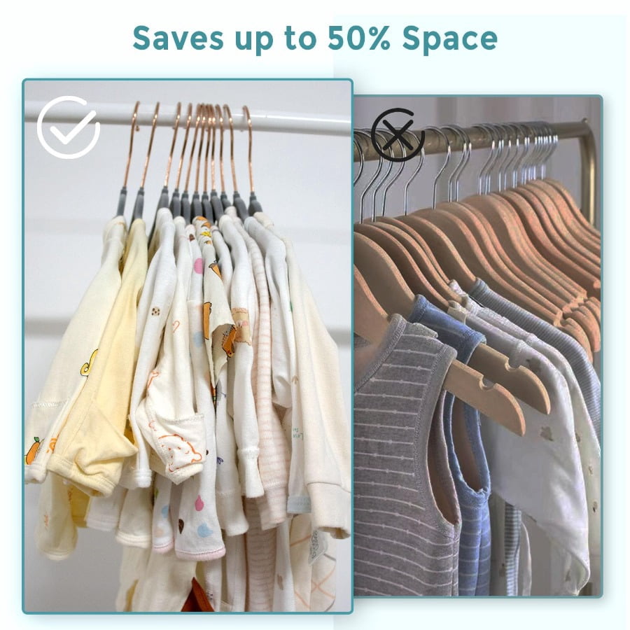 Tonswachic Baby Velvet Hangers 30 Pack - 11 Inch Premium Felt Non Slip Kids Hanger for Infant & Toddler Clothes - 0.2" Slim Space-Saving Baby Felt Hangers for Children's Closet with 10 Clips - Beige