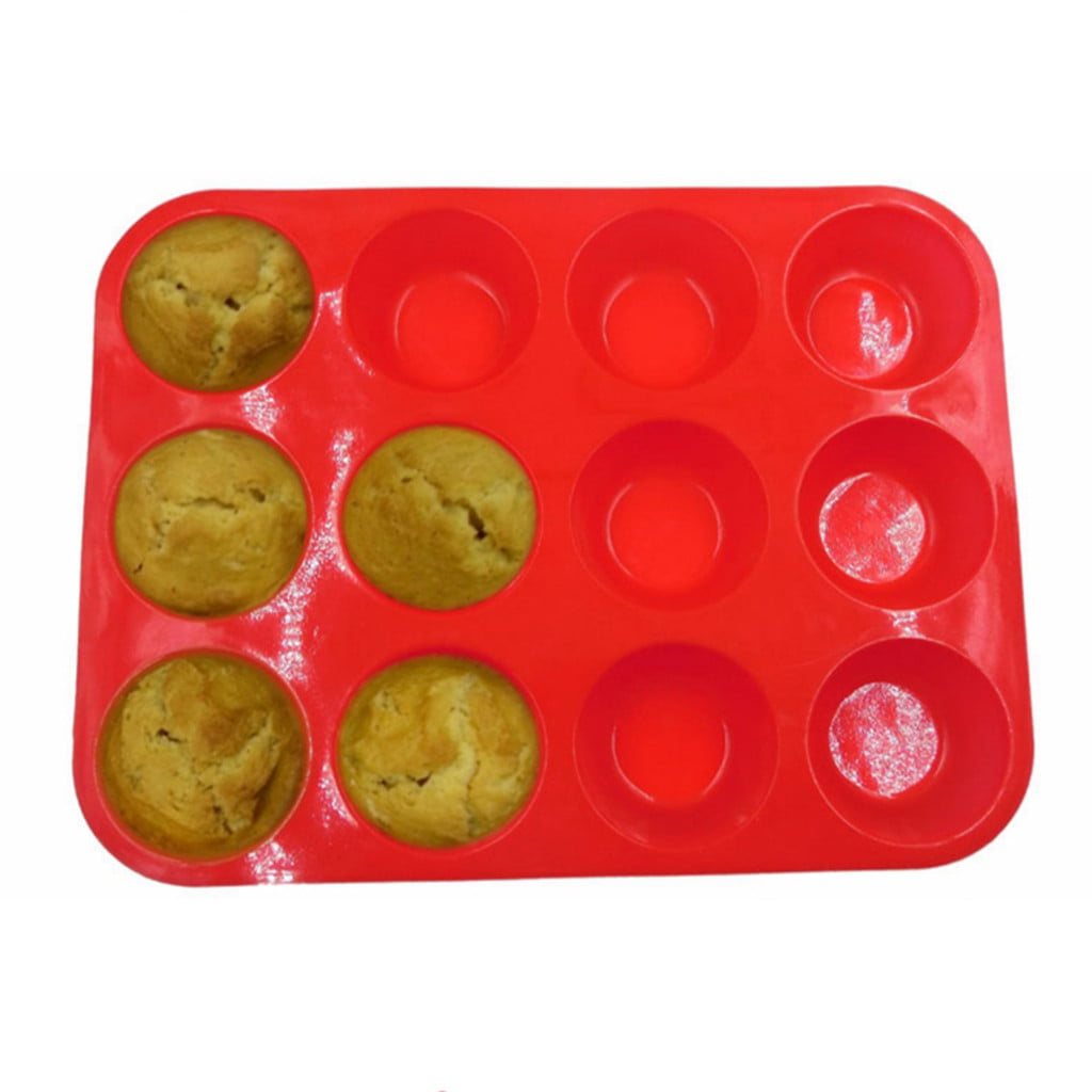 12 Cup Silicone Muffin Cupcake Baking Pan Mould Bakeware Round Cake Mould Tool 