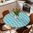 thumbnail image 2 of Abstract White Geometric Turquoise Elastic Fitted Round Table Cover Simple Style Waterproof Outdoor Tablecloth for Holiday Party, Picnic, Patio & Dining Fits Tables Up to 55"-60", 2 of 8