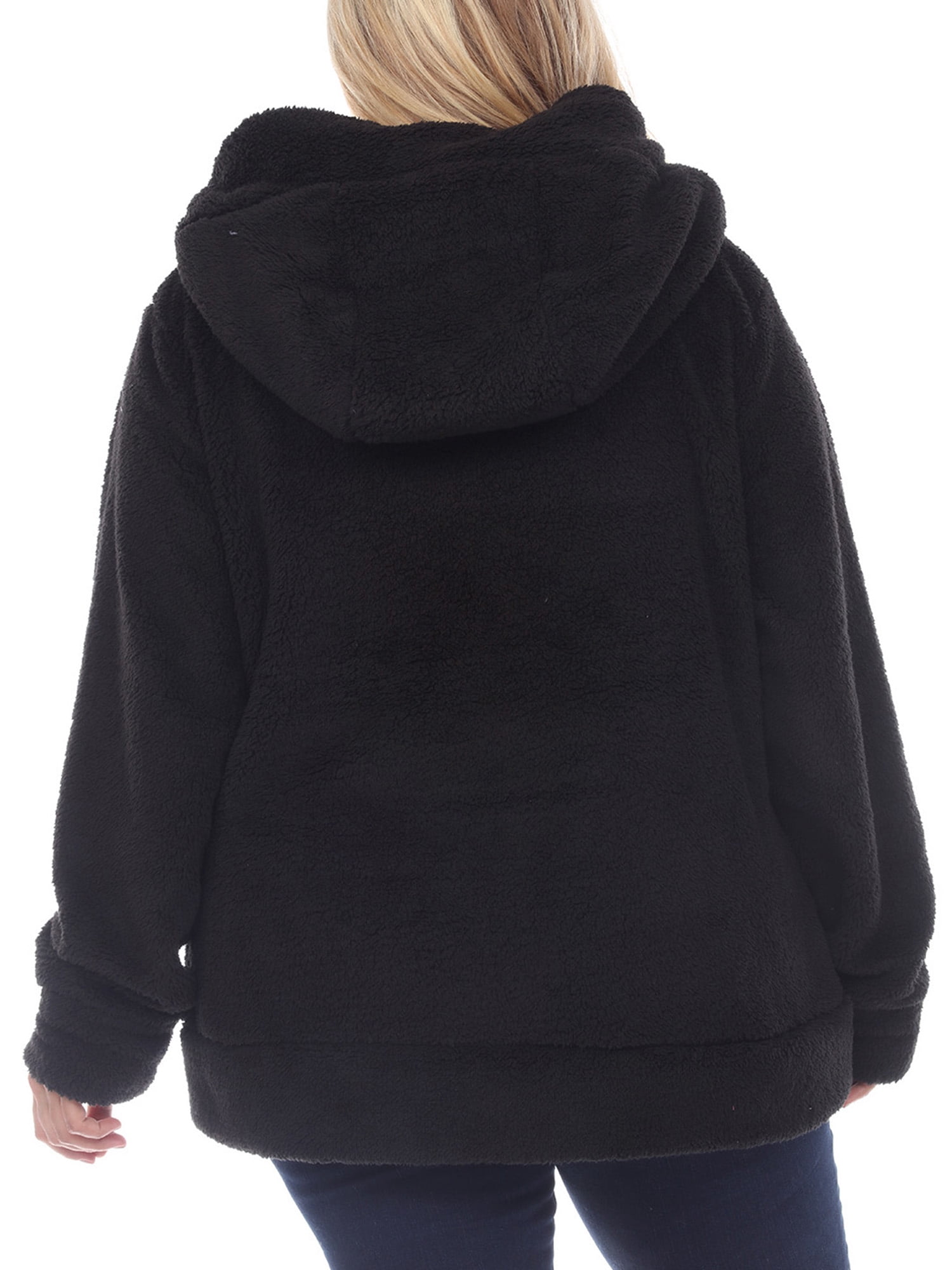 White Mark Women's Plus Size Hooded Sherpa Jacket