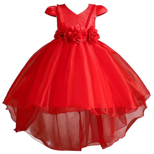 Vestido de novia de color sólido con flores tridimensionales para niñas europeas y americanas, vestido de princesa, vestido de actuación de anfitriona esponjoso para niñas de flores