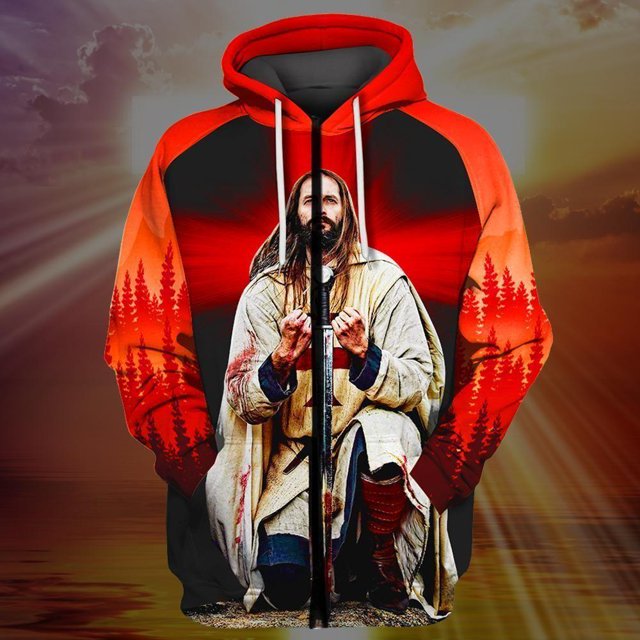 Sudadera retro con capucha para hombre, con estampado 3D de Jesús Knight y cruz latina, con cremallera y gráfico, ropa de moda de gran tamaño