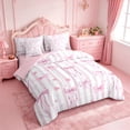 thumbnail image 2 of Manfei Modern Geometric Stripes 7-Piece Bedding Comforter Set,Pink Cute Bowknot King Bedding Sets For Kids Girls,Pink Reversible, 2 of 7