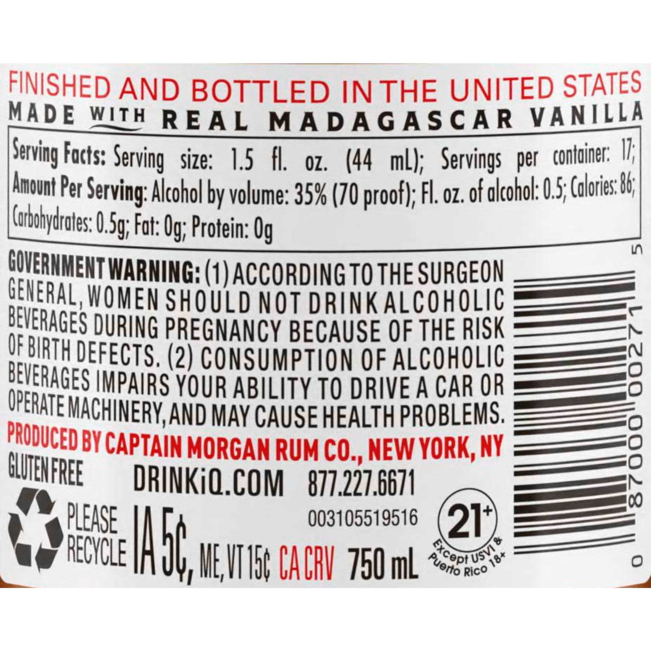 Captain Morgan Original Spiced Rum, 750 ml Bottle, 35% ABV