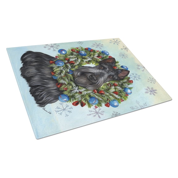 Scottie Christmas Snowflake Glass Cutting Board Large