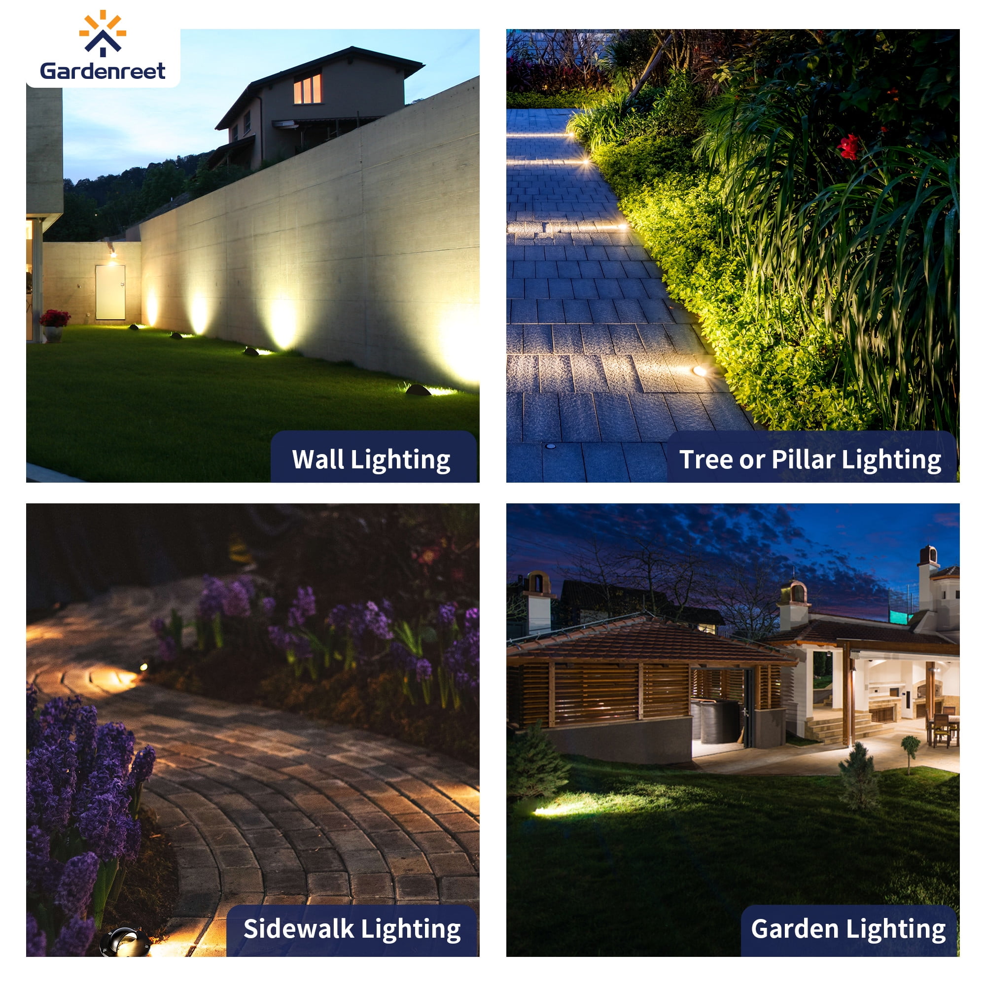 Gardenreet Brass Led Well Lights Low Voltage Outdoor, 12V Low Voltage Landscape Yard Lights with 5W MR16 LED Bulb 2700K Warm White(Beacon Top) 8 Pack