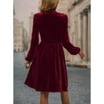 thumbnail image 6 of Female Floral Sleeve Wear to Work Church Wedding Guest Party Dresses Wine Red S, 6 of 7