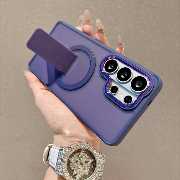 Luxury Stand & Strong Magnetic for Samsung Galaxy A37 Case, [Compatible with MagSafe] Built in Invisible Stand Frosted Transparent Anti-Scratch Cover for Samsung Galaxy A37, Darkpurple