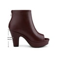 thumbnail image 6 of BLISSFUL STEP Women's Ankle Boots Faux Leather Peep Toe Platform Chunky Heel Back Zip Boots Burgundy 6, 6 of 8