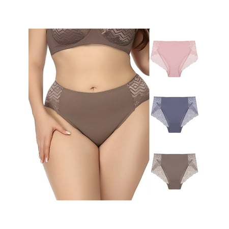 

Unique Bargains Women s Plus Size 3-Pack Lace Trim Seamless Brief Stretchy Underwear