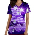 thumbnail image 2 of TIMIFIS Hauts de Sarrau pour Femmes Haut Cache-Cœur Imprimé de Noël pour les Fêtes, Bonhomme de Neige Manches Courtes Col en V Tunique d'Infirmière pour le Travail Blouse d'Uniforme de Travail avec Poches - Violet Automne/hiver, 2 of 5