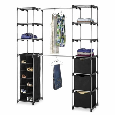 Whitmor Double Rod Adjustable Closet Systems  Metal with Plastic Connectors  Silver&Black  Adult Use