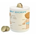 thumbnail image 1 of Science Piggy Bank, Illustration of the Parts of the Body Names on Cartoon Boy, Ceramic Coin Bank Money Box for Cash Saving, 3.6" X 3.2", Pale Blue Pale Brown, by Ambesonne, 1 of 4