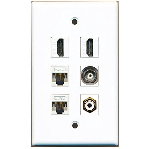 RiteAV - 2 HDMI 1 Port RCA White 1 Port BNC 2 Port Cat5e Ethernet White Wall Plate